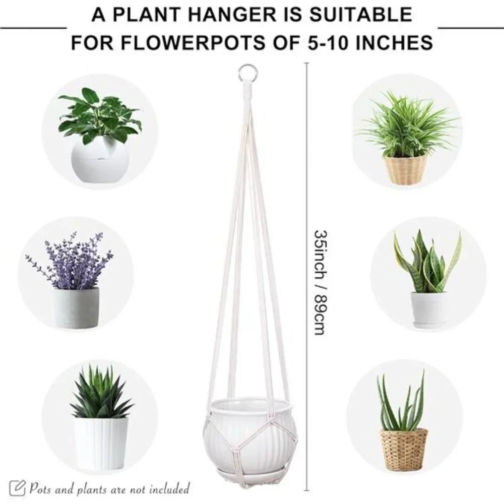 Macrame Plant Hanger Indoor Set of 2 with 2 S Hooks, Indoor Outdoor